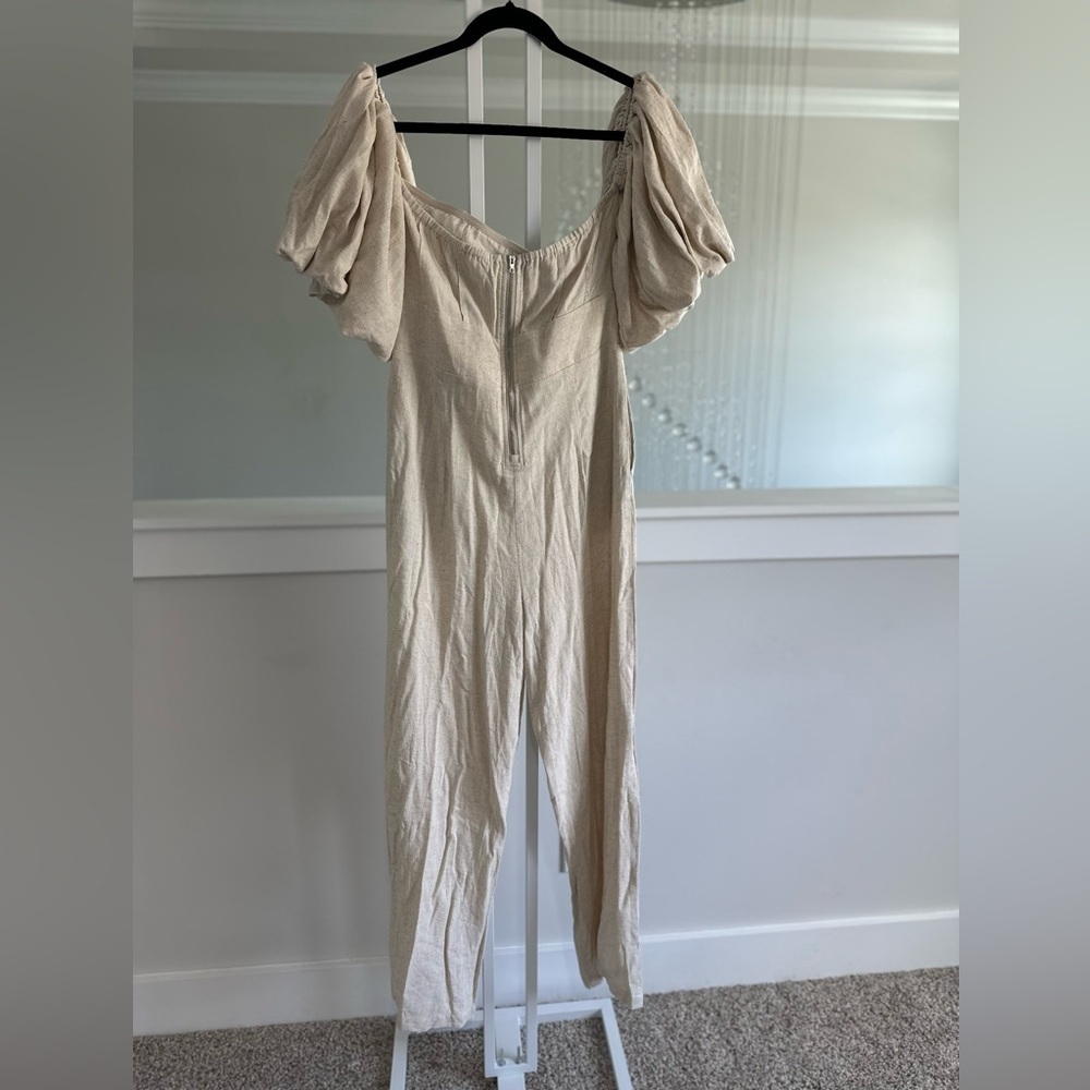 Commense Linen Blend Off-Shoulder Puff sleeve Jumpsuit - Picture 6 of 8